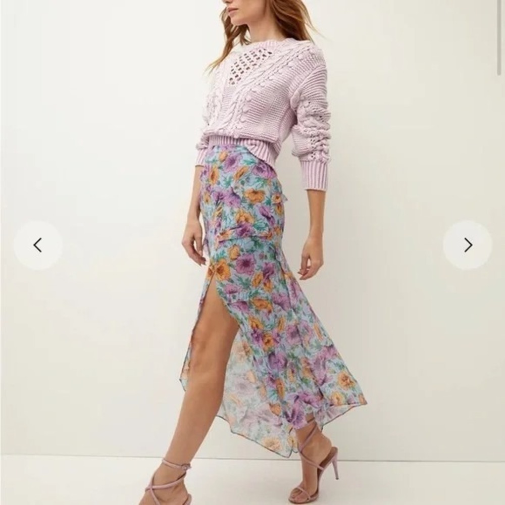 Veronica Beard Eleonora Silk‎ Floral Print Skirt Asymmetrical Midi Blue 6  B46